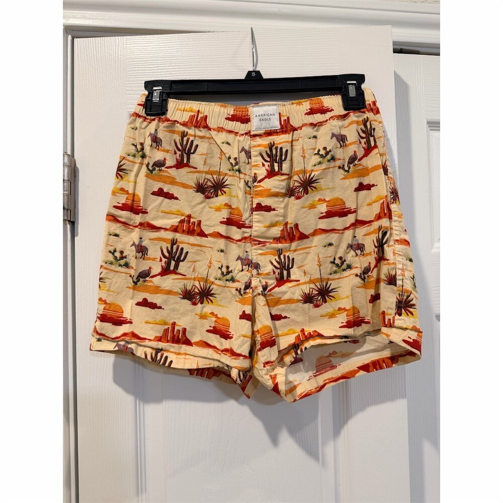 American Eagle Men's Boxer Shorts XS Beige Desert Western Cowboy Cactus